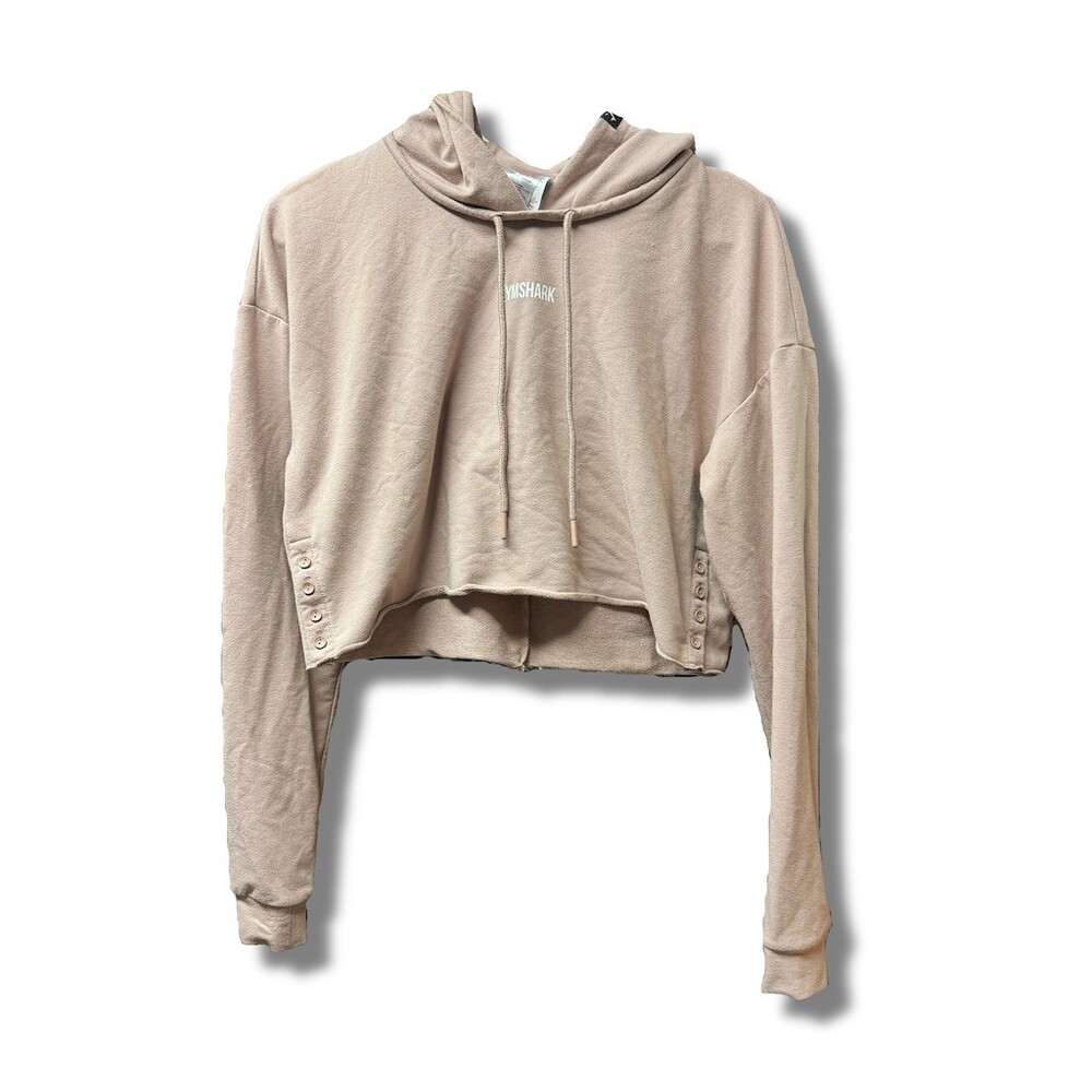 Gymshark Hoodie Womens Size S Beige Cropped Pullover Fleece Lined Logo